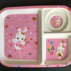 Melamine Cute Pink Bunny Kid’s Divided Plate. 10.5” X 8”